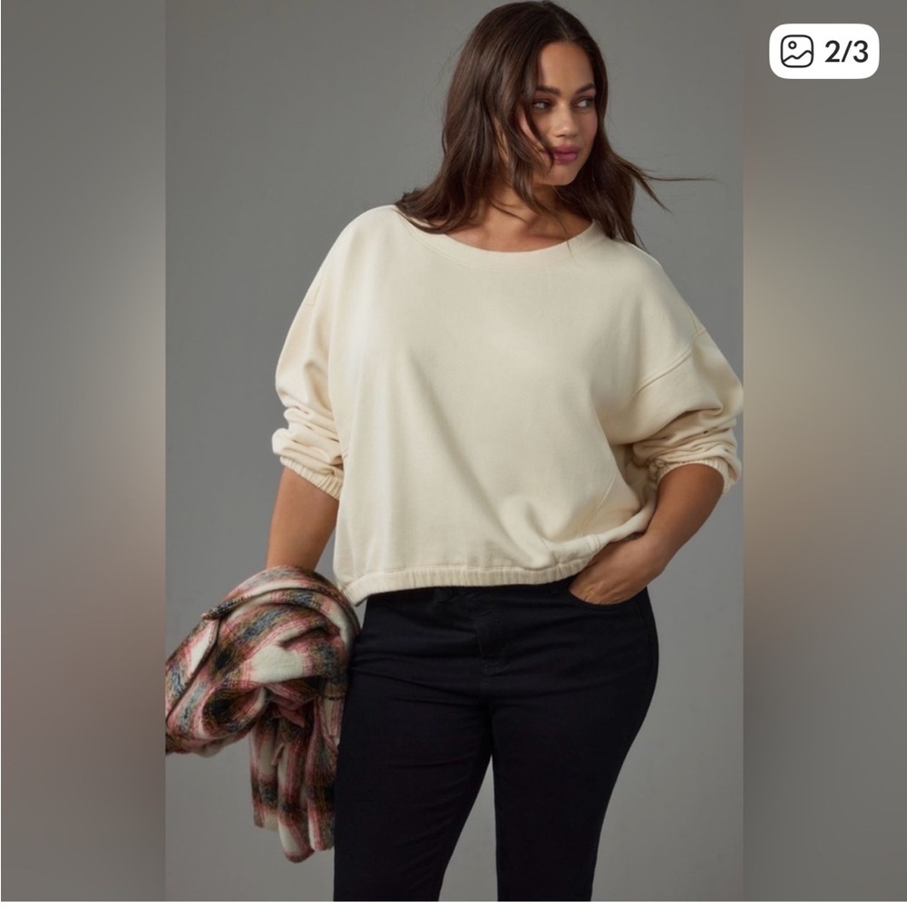 EUC Anthropologie Cream Long Sleeve Cropped Pullover - 100% Cotton